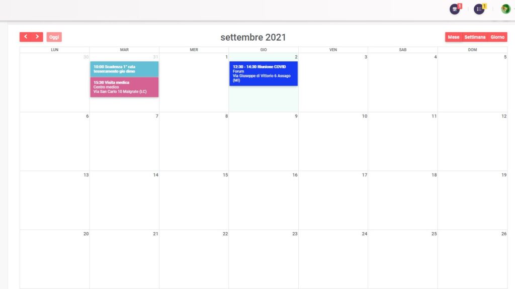 Calendario appuntamenti gestionale sport
